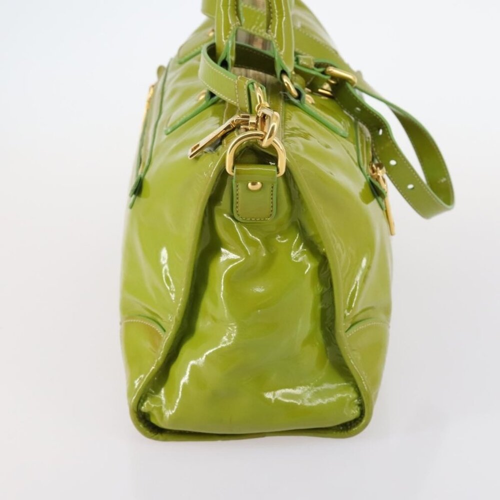 PRADA Hand Bag Enamel 2way Green Gold Auth - Picture 5 of 15